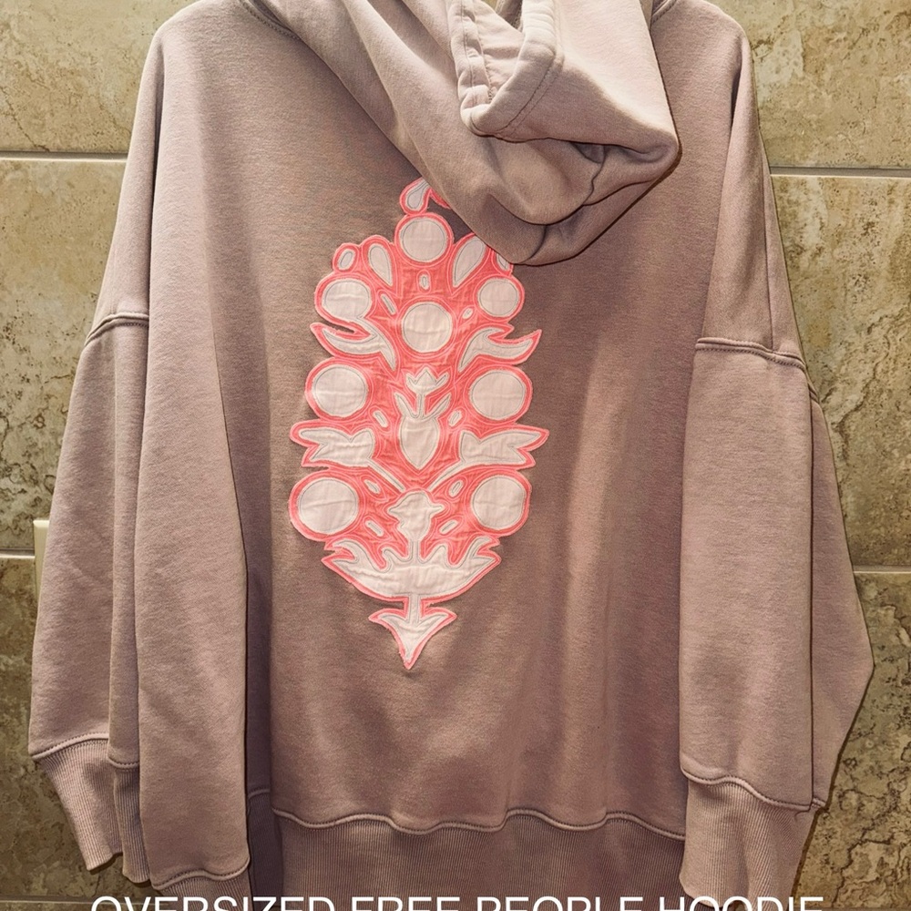 Free People Oversized Hoodie with Pink Design